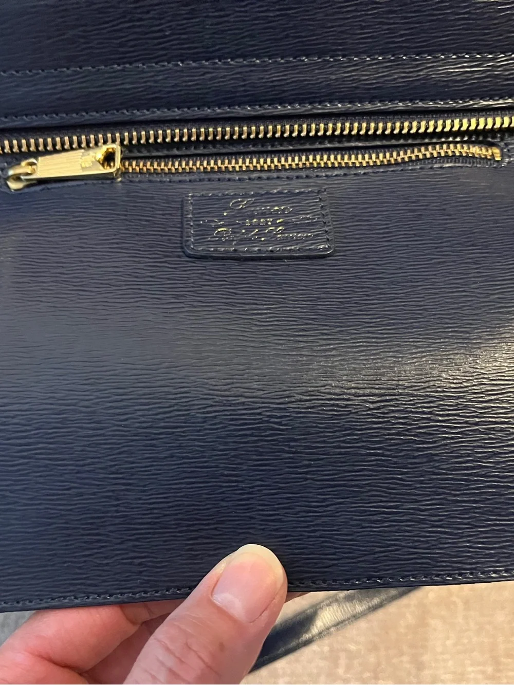 Lauren Ralph Lauren Navy Blue Satchel Shoulder Bag Gold Tone RLL